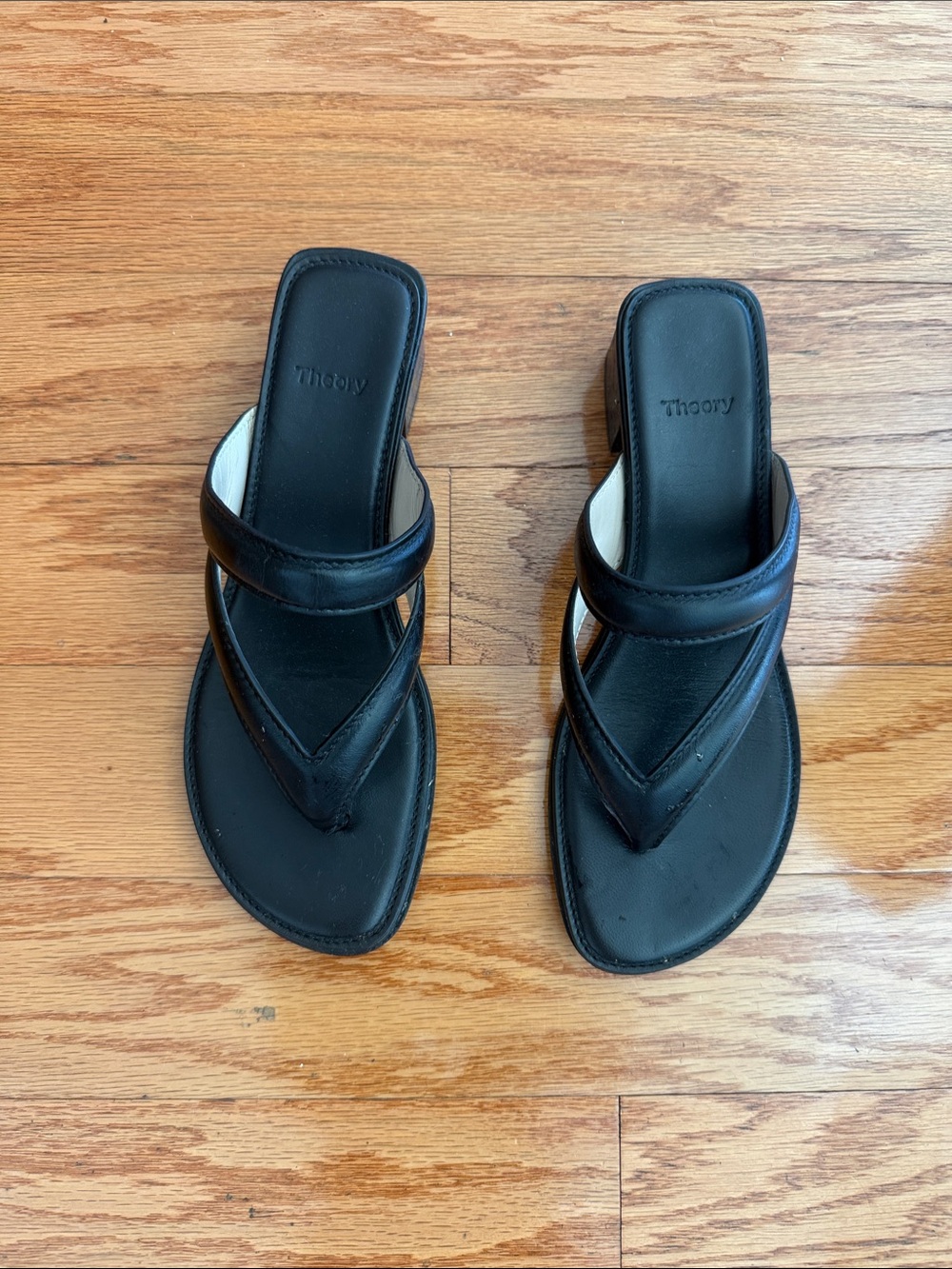 Theory Black Leather Slide Thong Sandals